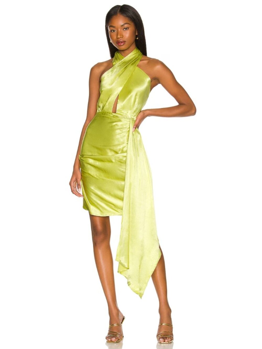 ELLIATT Croatia Satin Plunge Mini Dress Citrus Green Revolve Size Small